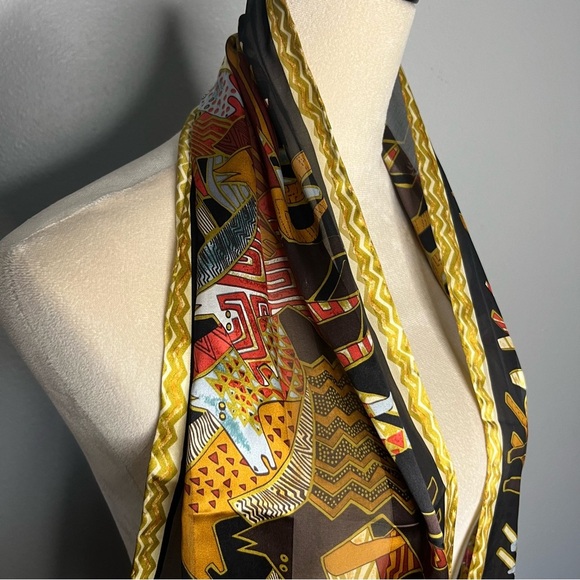 Laurel Burch Silk Scarf Native Horses With Sequins Black 53”x10” - Picture 9 of 11